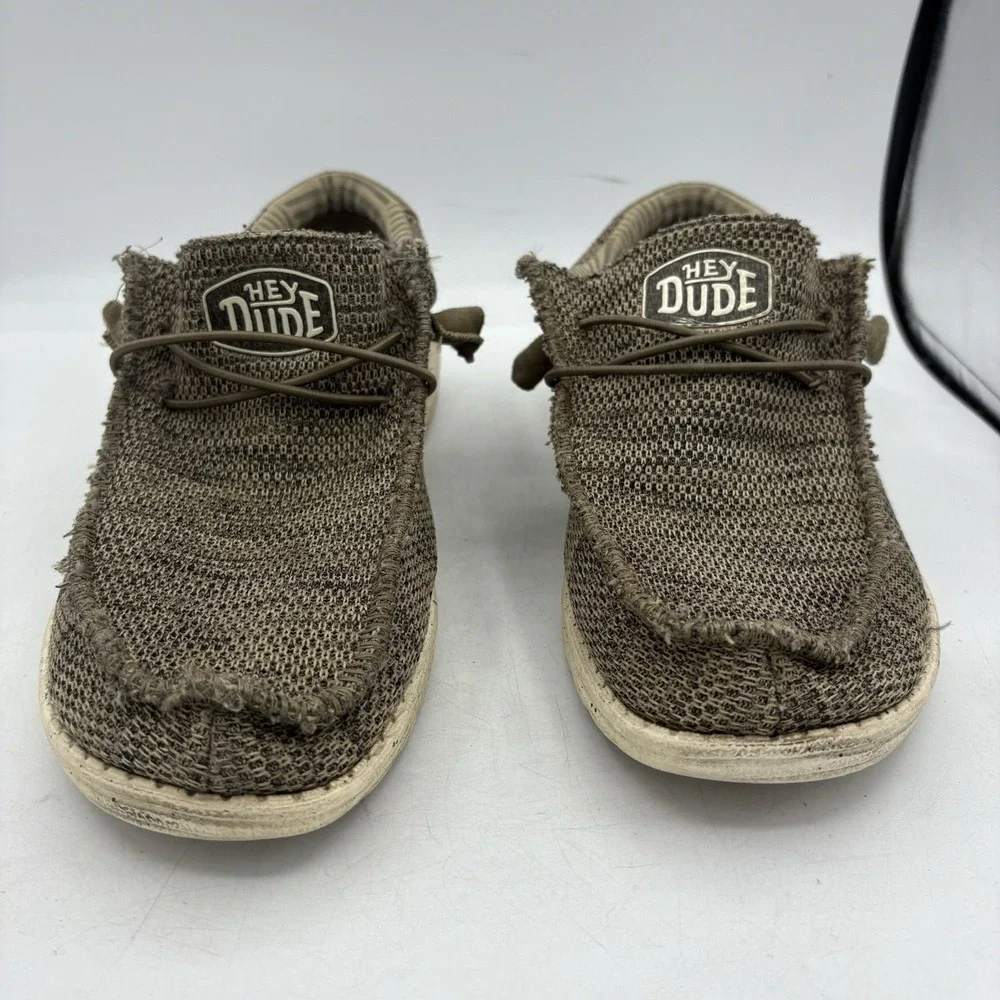 Hey Dude Shoes Mens Size 10 Wally Sox Brown Tan Knit‎ Casual Loafers